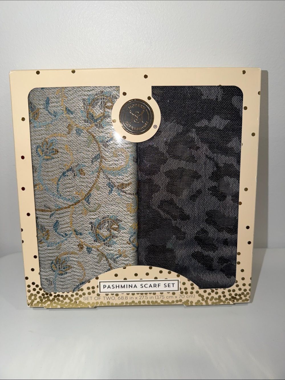 ME Blue Gold Floral Black Gray Animal Print Pashmina Set of Two